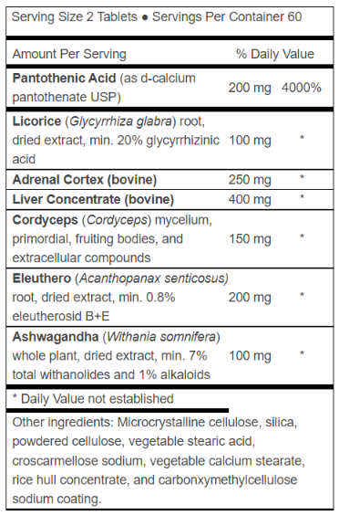 Advanced Adrenal Factor ingredients