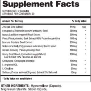 Niagara XL Supplement Facts