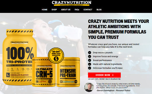 Home page image on Crazy Nutrition company