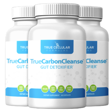 3 supplement bottles of TrueCarbonCleanse Reviews.