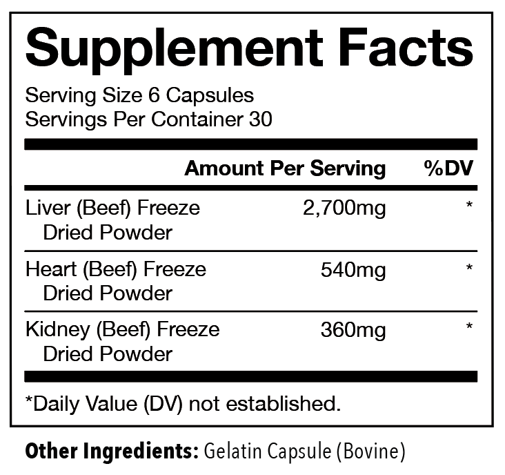 Paleovalley Grass Fed Organ Complex Ingredients