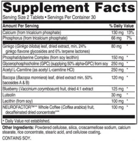 Advanced Memory Formula Supplement Facts