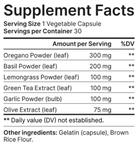 Fungus Exodus Supplement Facts