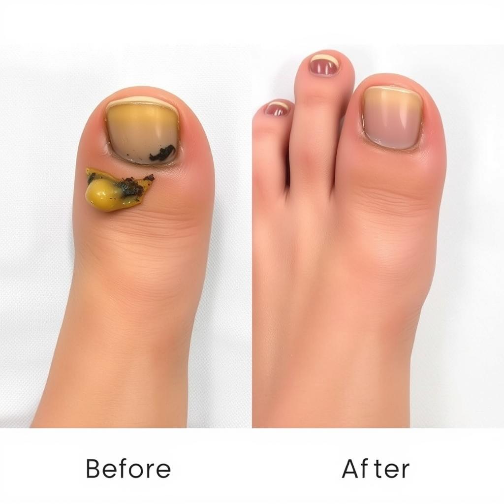 Before and after images of toenail fungus treatment with laser therapy