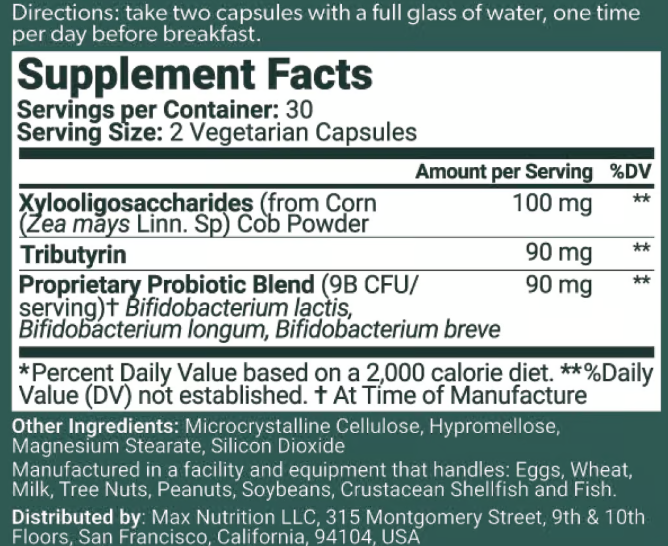 Bioma Probiotics Supplment Facts.